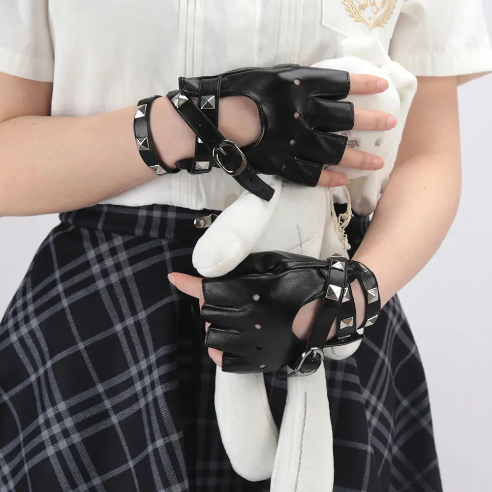 1 Pair Black Women Punk Short Synthetic Leather Gloves Half Finger Fingerless Gloves Fashion Lady Handsome Gloves