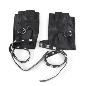 1 Pair Black Women Punk Short Synthetic Leather Gloves Half Finger Fingerless Gloves Fashion Lady Handsome Gloves