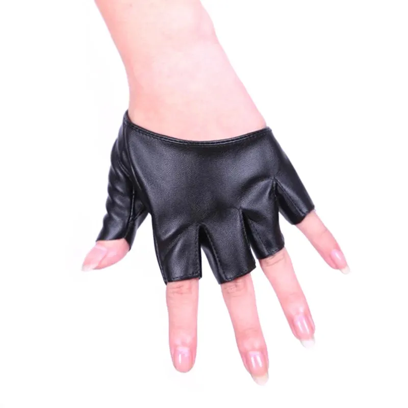 1pair Women Fashion PU Leather Half Finger Gloves Cool Goth Punk Rock Hollow Fingerless Gloves Boy Gloves For Fitness