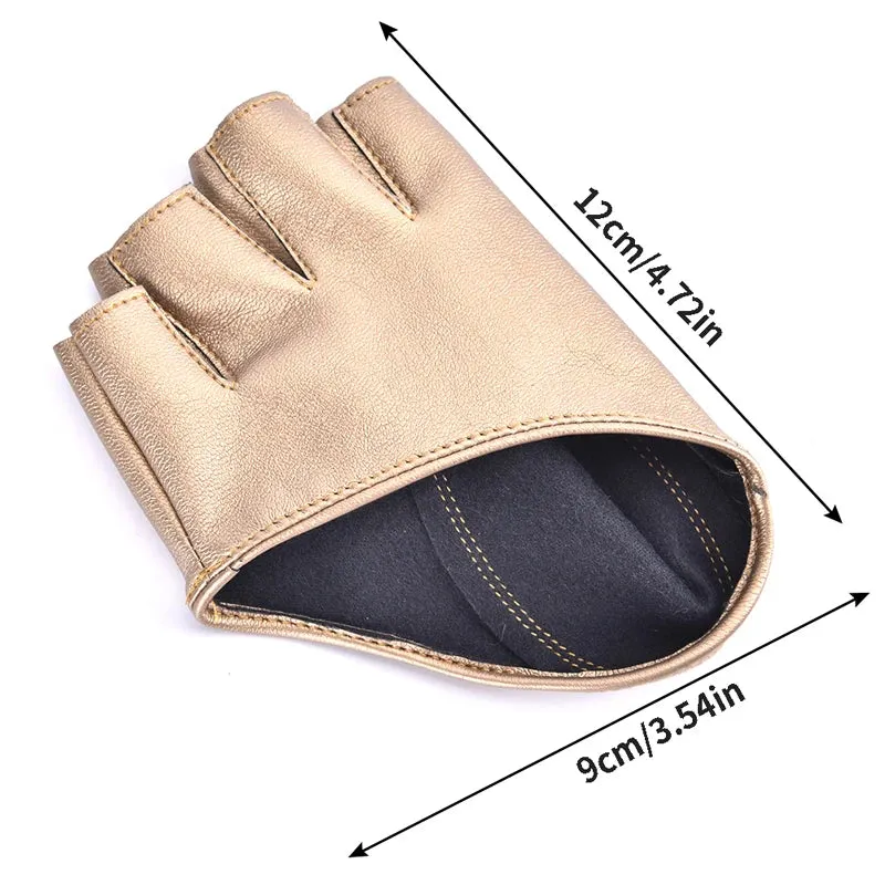 1pair Women Fashion PU Leather Half Finger Gloves Cool Goth Punk Rock Hollow Fingerless Gloves Boy Gloves For Fitness