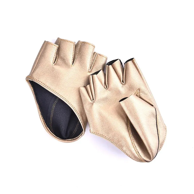 1pair Women Fashion PU Leather Half Finger Gloves Cool Goth Punk Rock Hollow Fingerless Gloves Boy Gloves For Fitness