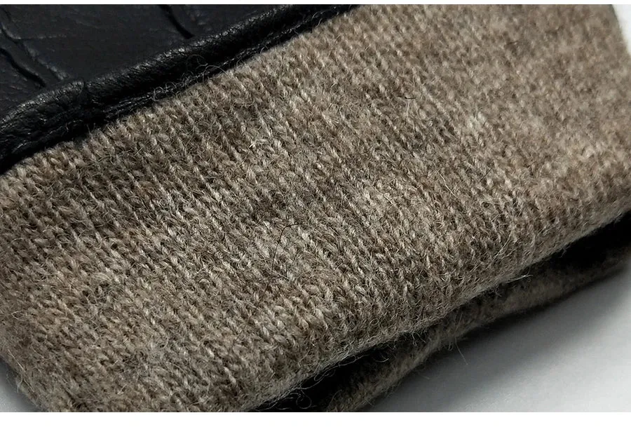 2024 New Winter Men's Leather Gloves Warm Soft Black Sewing Wavy Design Touch Screen Buckskin Gloves Imitate Wool Lining