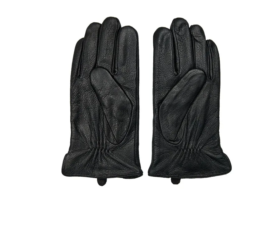 2024 New Winter Men's Leather Gloves Warm Soft Black Sewing Wavy Design Touch Screen Buckskin Gloves Imitate Wool Lining