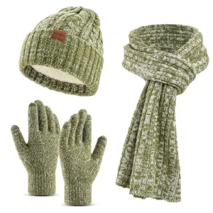 3Pcs Unisex Stylish Hat Long Scarf Touch Screen Gloves Set