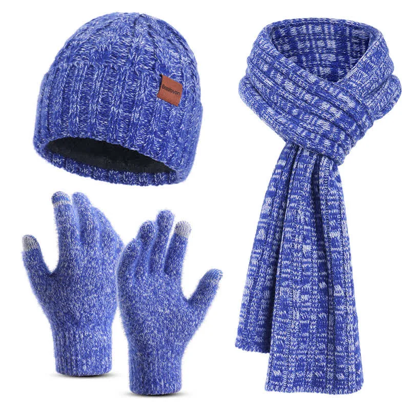 3Pcs Unisex Stylish Hat Long Scarf Touch Screen Gloves Set