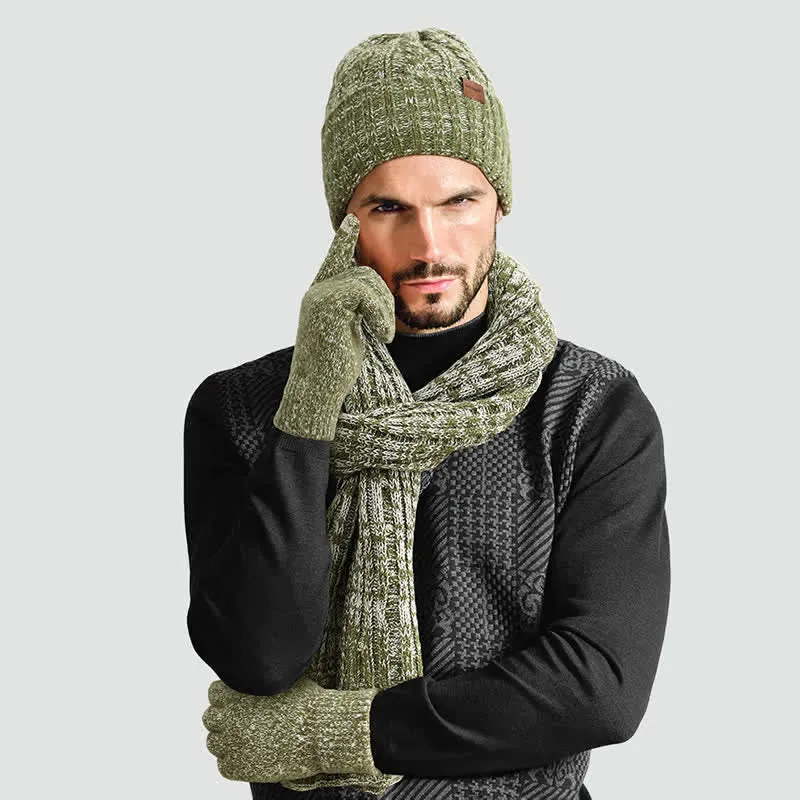 3Pcs Unisex Stylish Hat Long Scarf Touch Screen Gloves Set