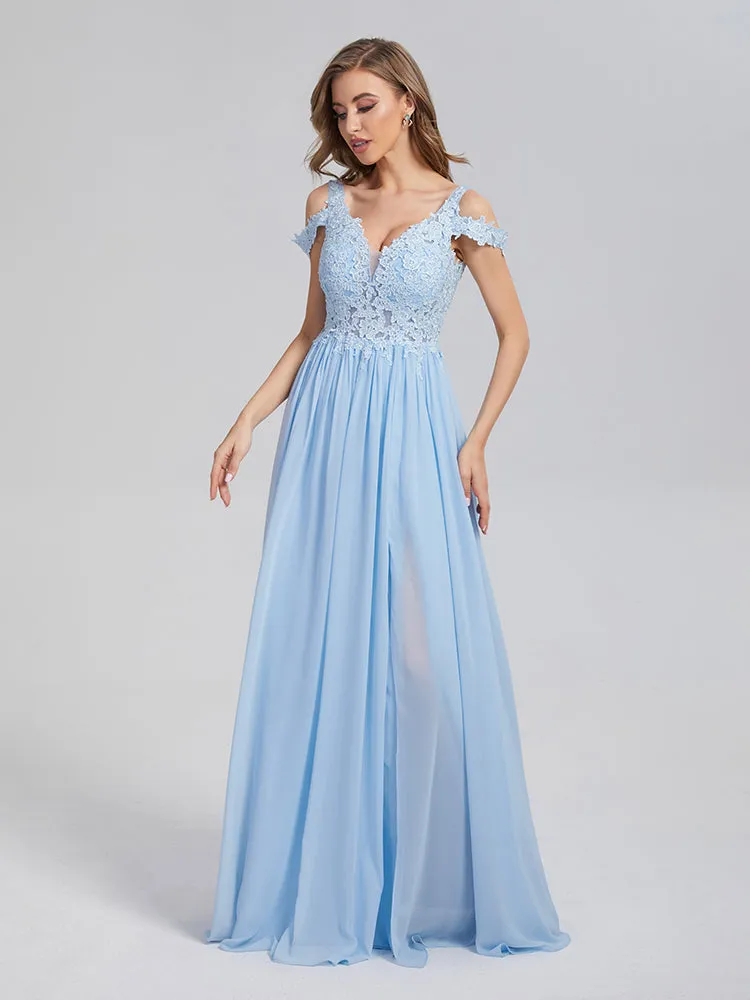 A-Line Off the Shoulder Appliques Chiffon Prom Dresses