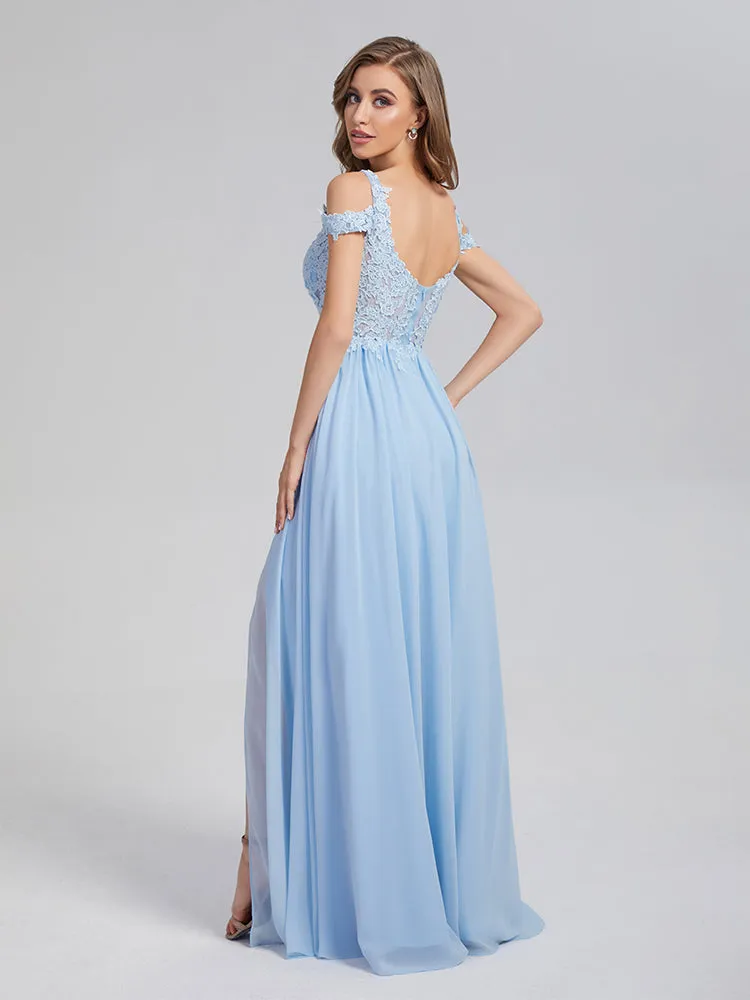 A-Line Off the Shoulder Appliques Chiffon Prom Dresses