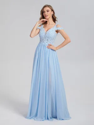 A-Line Off the Shoulder Appliques Chiffon Prom Dresses