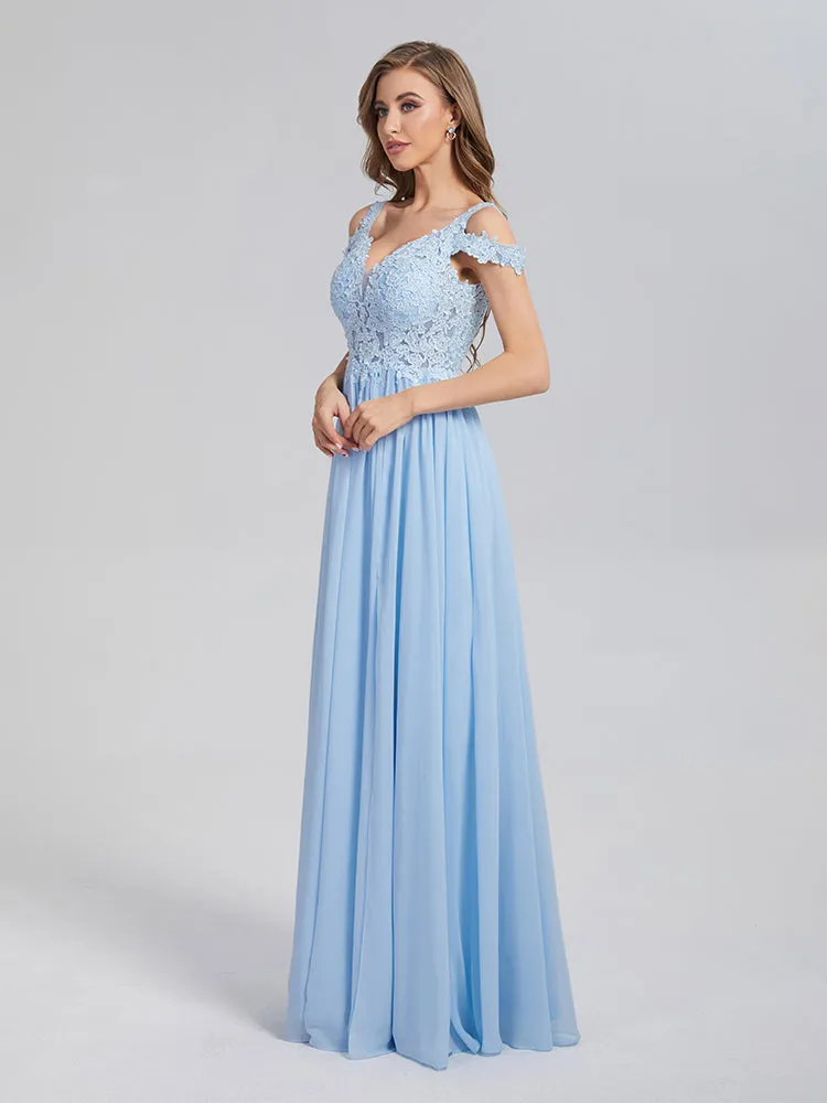 A-Line Off the Shoulder Appliques Chiffon Prom Dresses