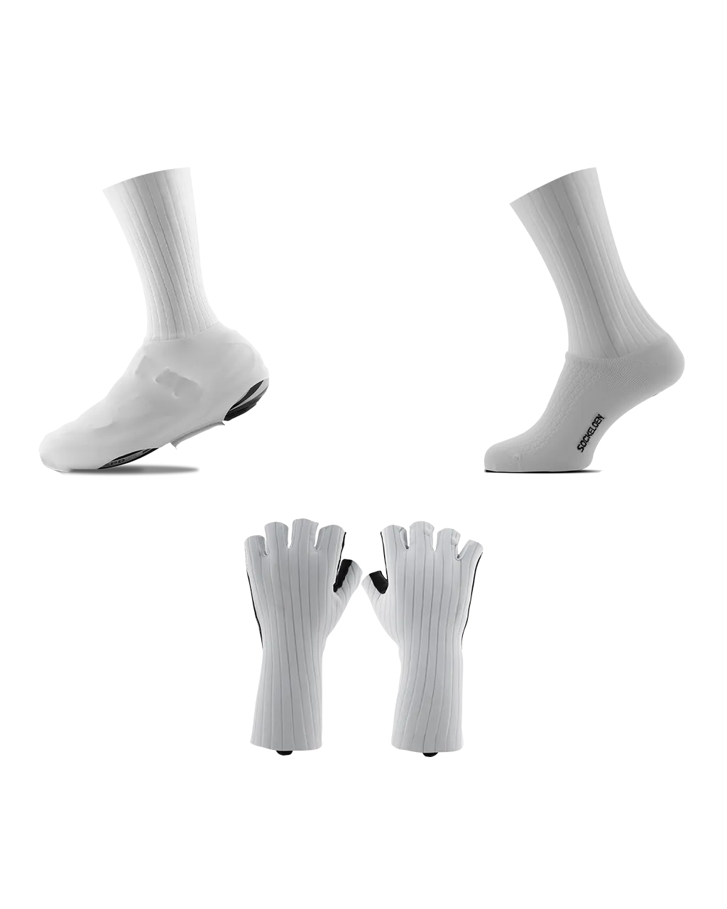 Aero Overshoes Classic  Aero Cycling Socks All white   Aero gloves White