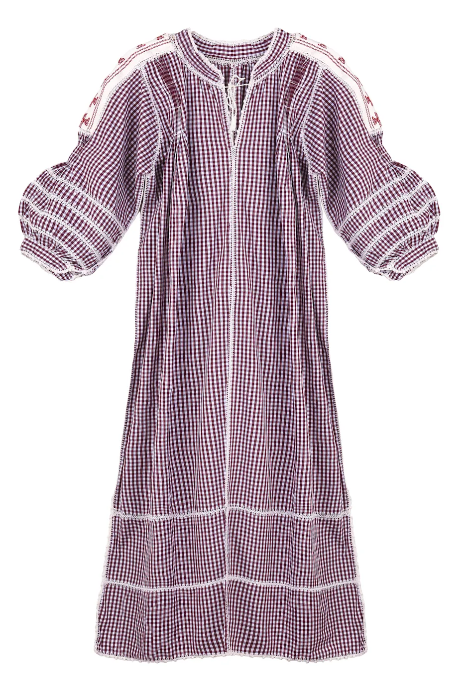 Amorcita Mexican Dress - Long Sleeve - Maroon Gingham