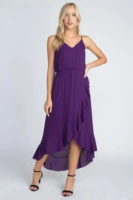 Asymmetrical High-Low Ruffle Hem Dress