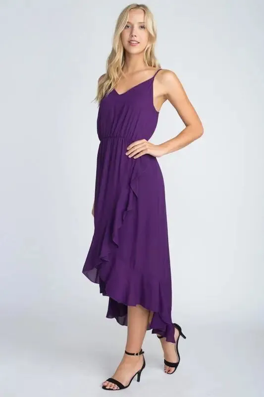 Asymmetrical High-Low Ruffle Hem Dress