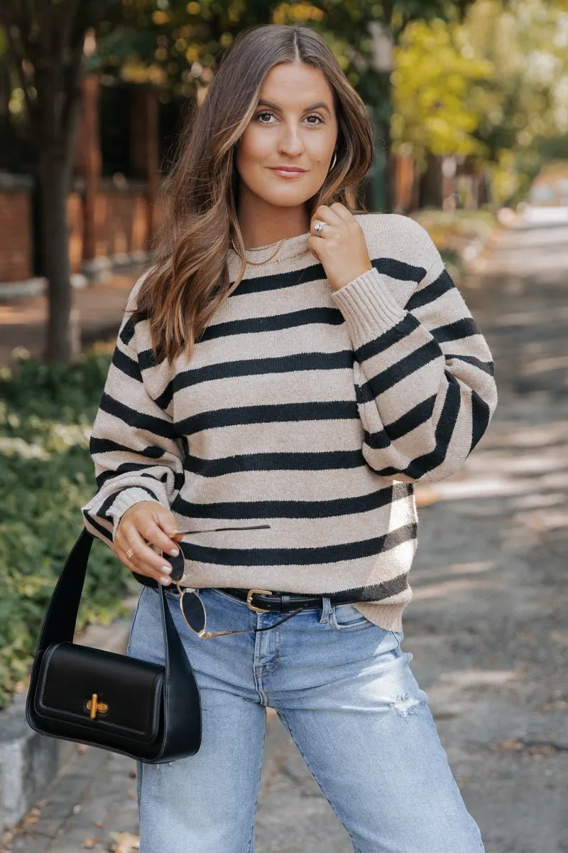 Black and Mocha Striped Pullover Sweater - DOORBUSTER