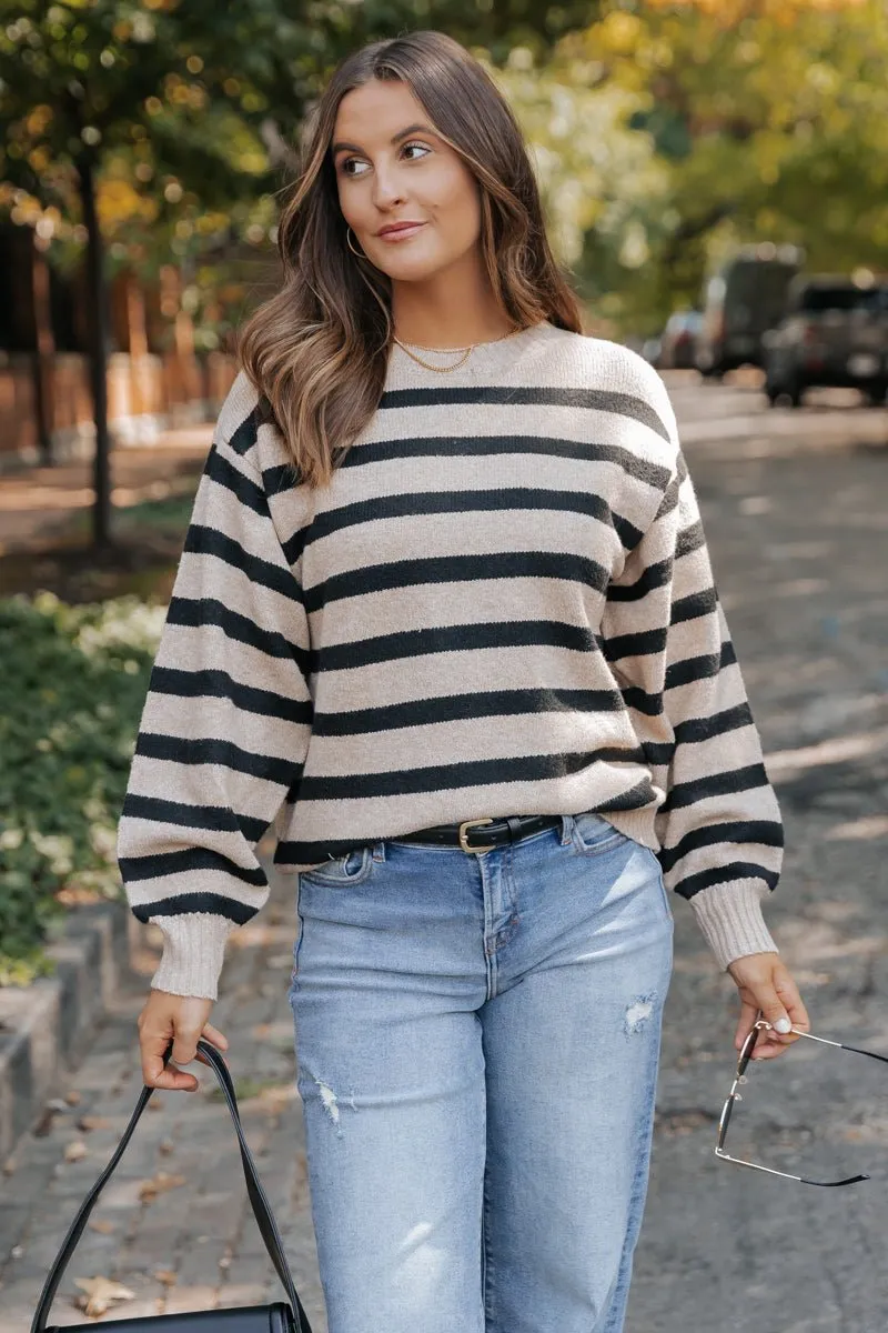 Black and Mocha Striped Pullover Sweater - DOORBUSTER