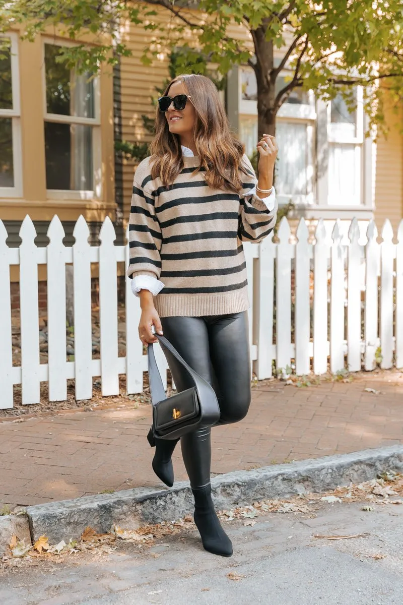 Black and Mocha Striped Pullover Sweater - DOORBUSTER