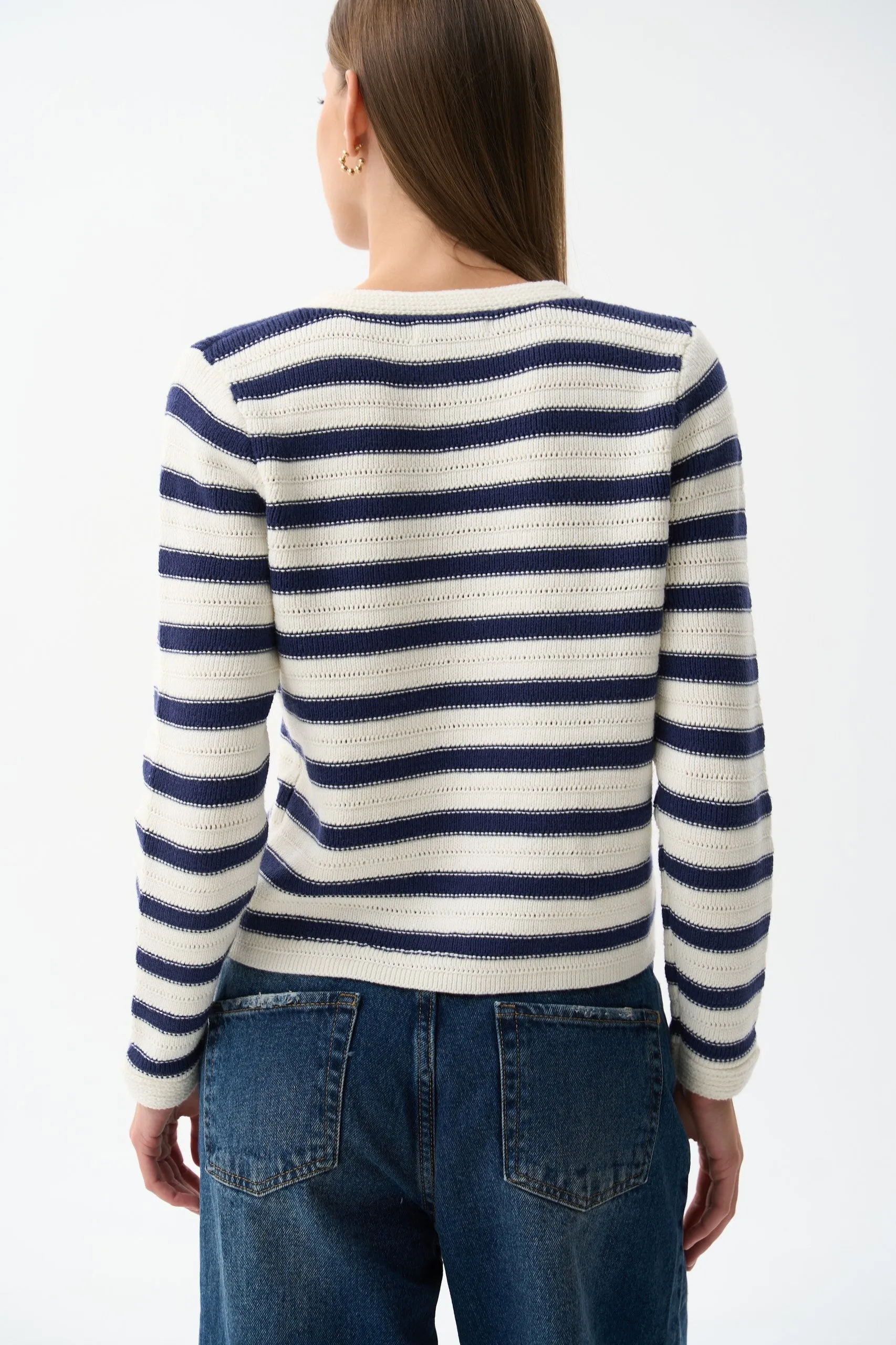 Blue Striped Knit Cardigan