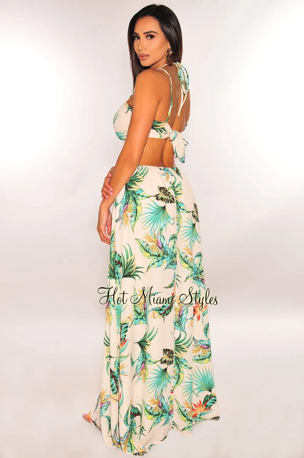 Blush Tropical Print Strappy Cut Out Maxi Dress