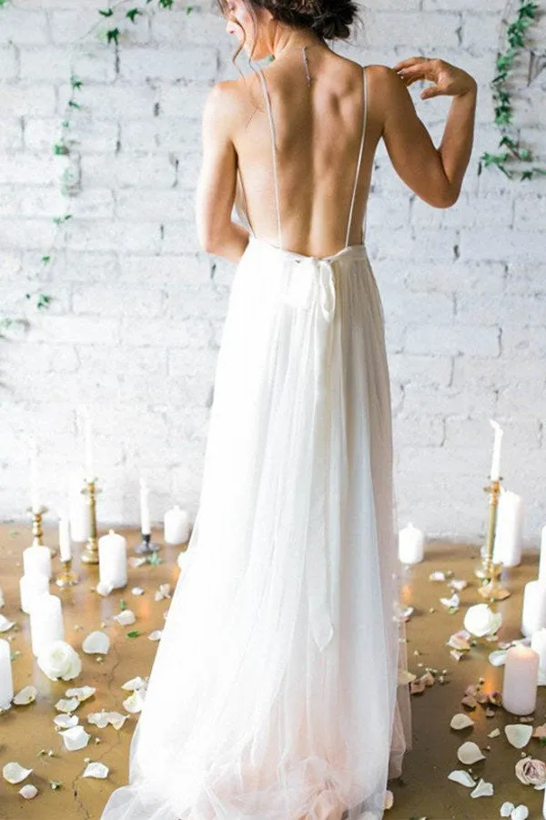 Boho Wedding Dress,Backless Flowy Wedding Dresses