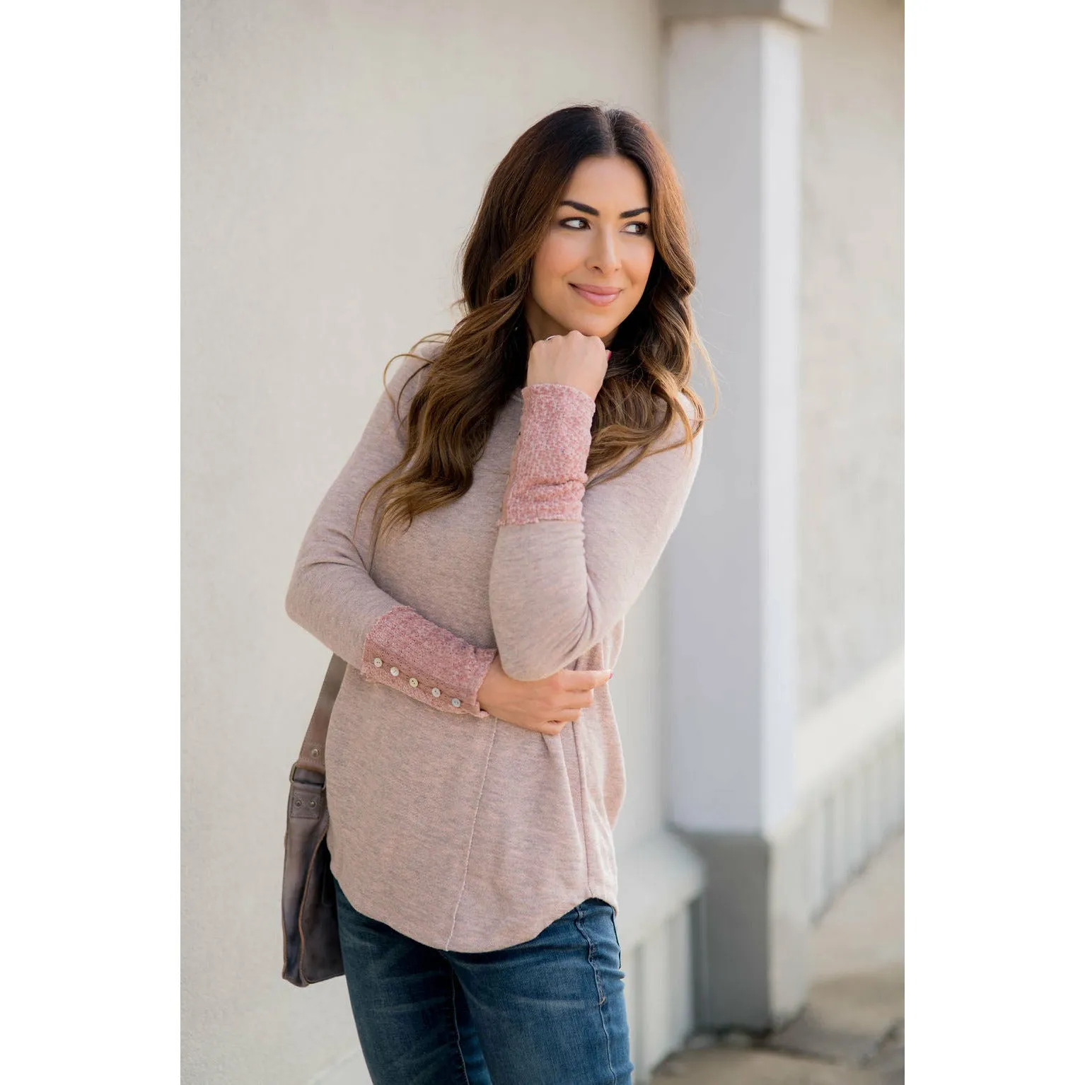 Chic Knitted Button Cuff Sweatshirt