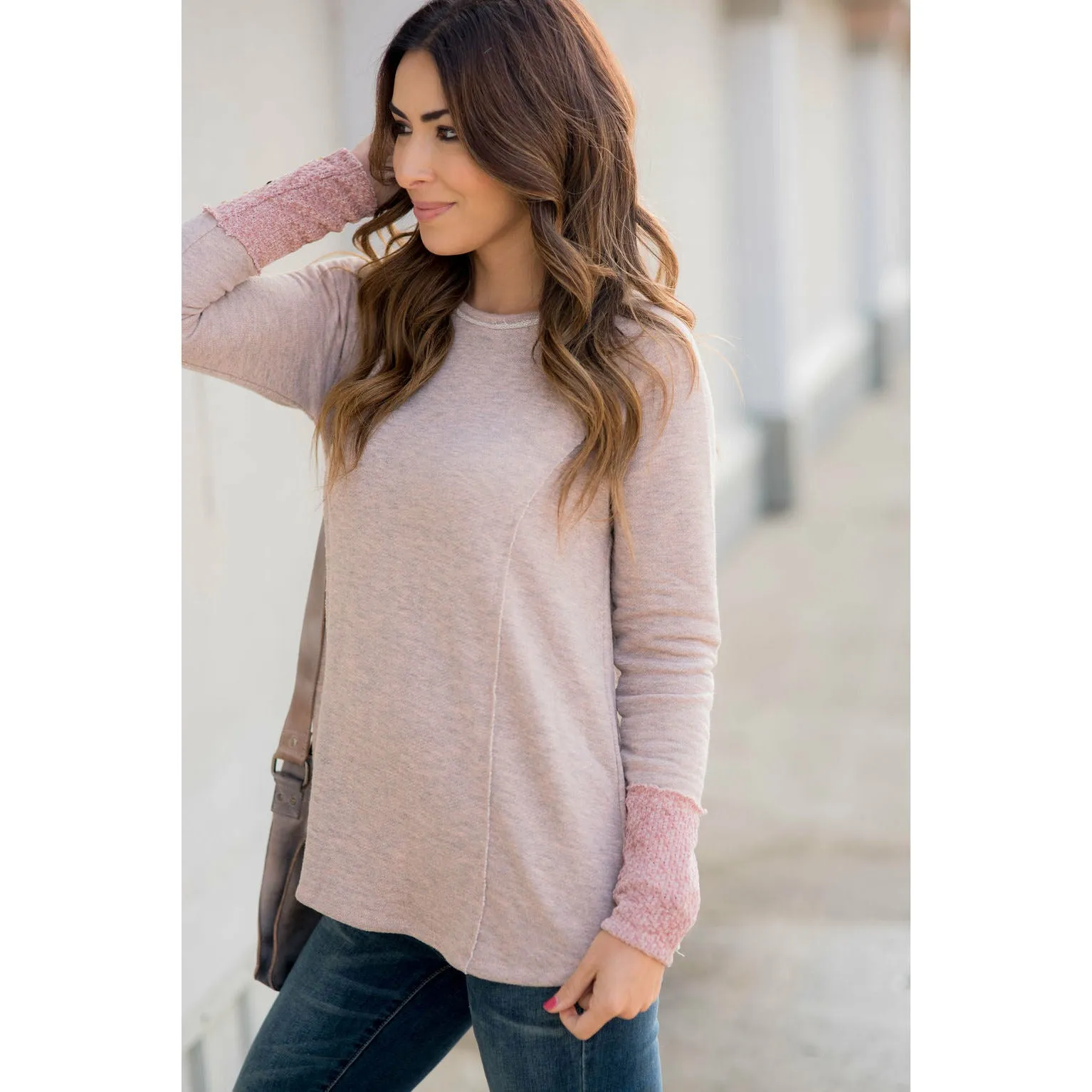 Chic Knitted Button Cuff Sweatshirt