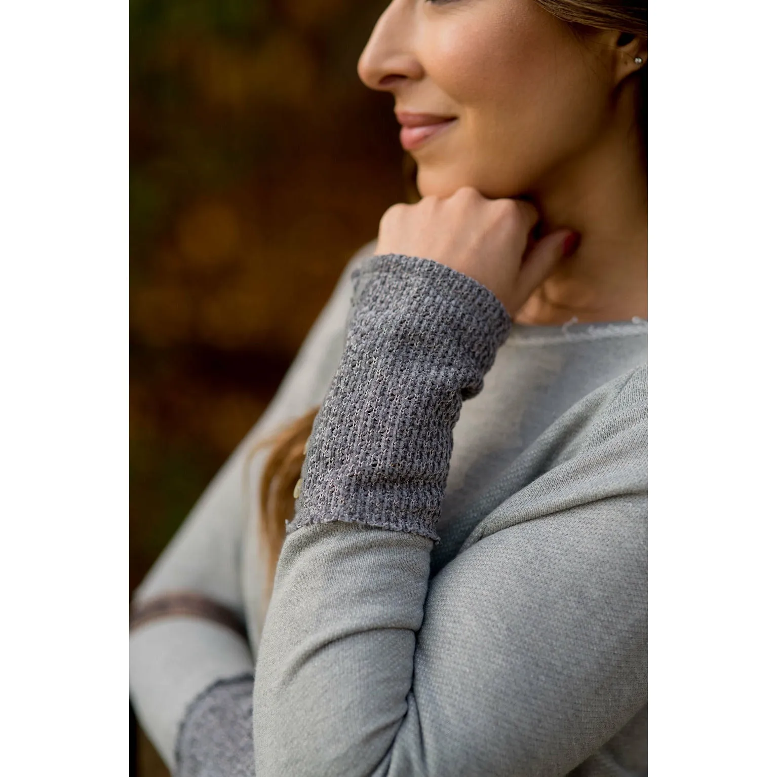 Chic Knitted Button Cuff Sweatshirt