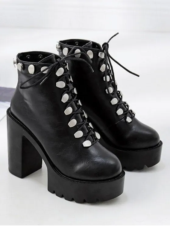 Chic Platform High Heel Studded Ankle Boots