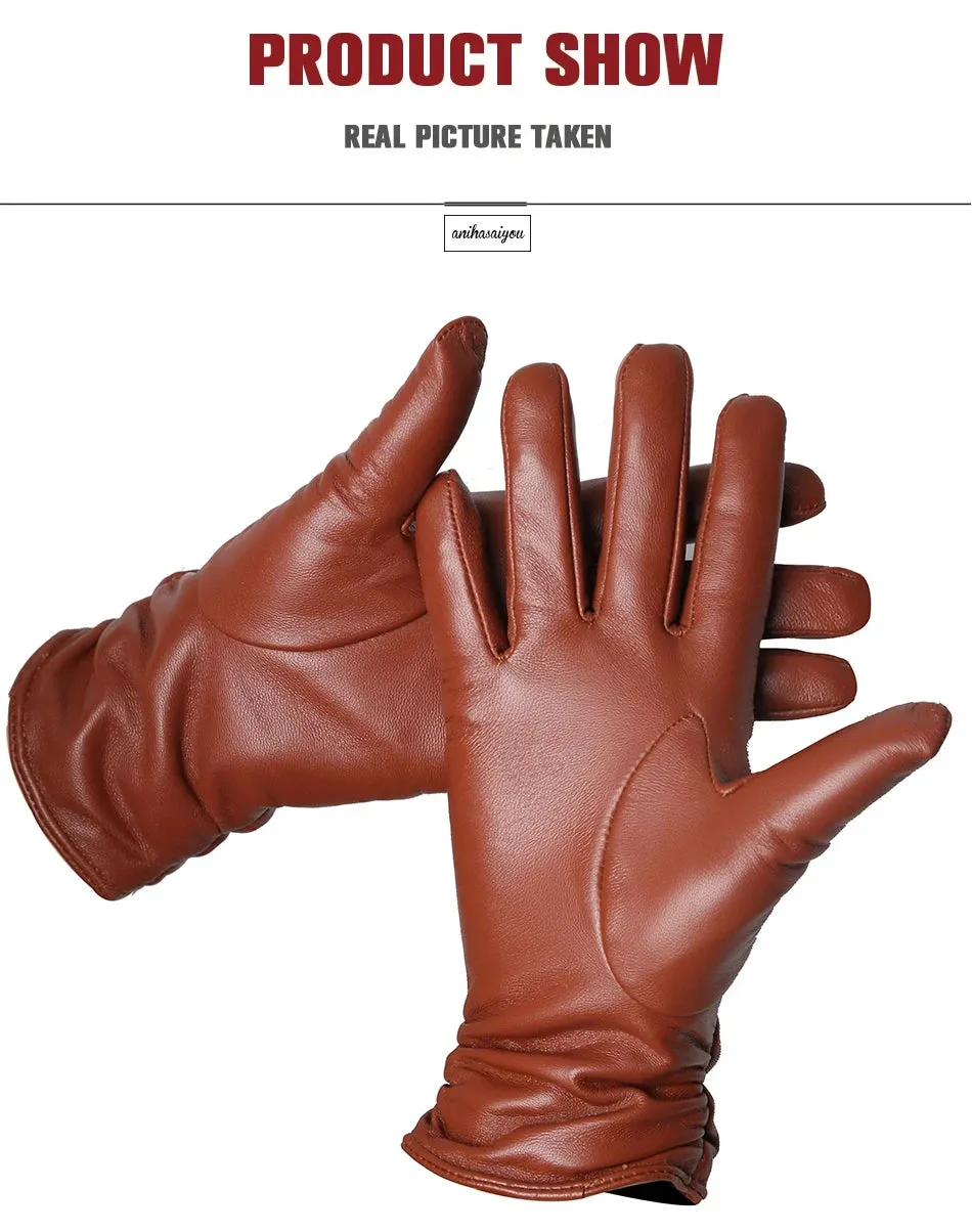 Classic pleated leather gloves women color real leather gloves women sheepskin Genuine Leather winter gloves women-2081