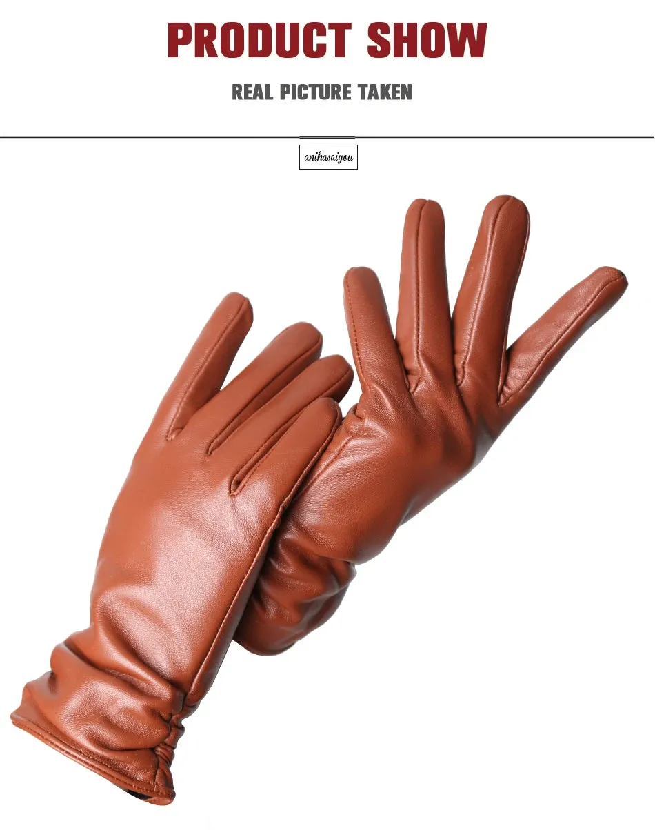 Classic pleated leather gloves women color real leather gloves women sheepskin Genuine Leather winter gloves women-2081