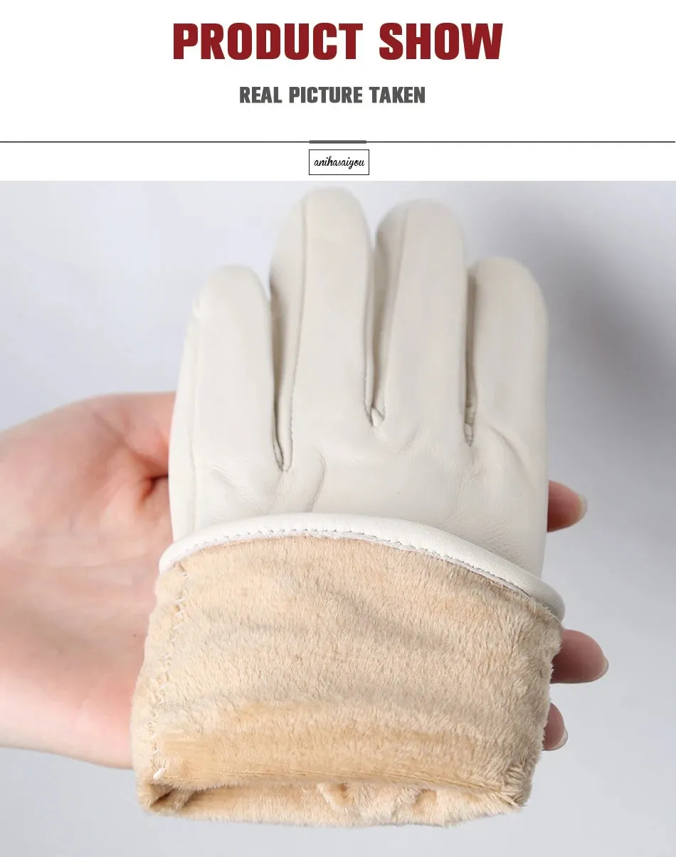 Classic pleated leather gloves women color real leather gloves women sheepskin Genuine Leather winter gloves women-2081