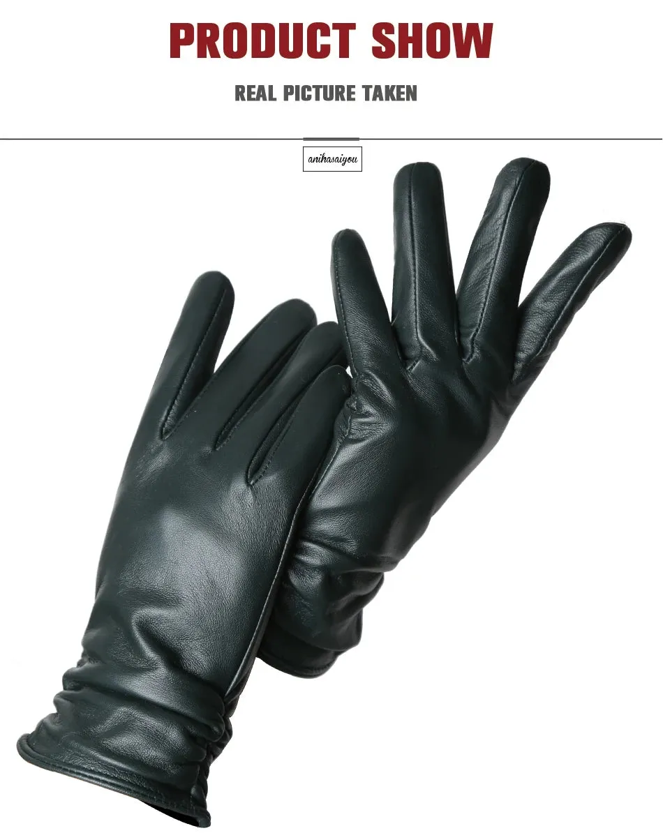 Classic pleated leather gloves women color real leather gloves women sheepskin Genuine Leather winter gloves women-2081