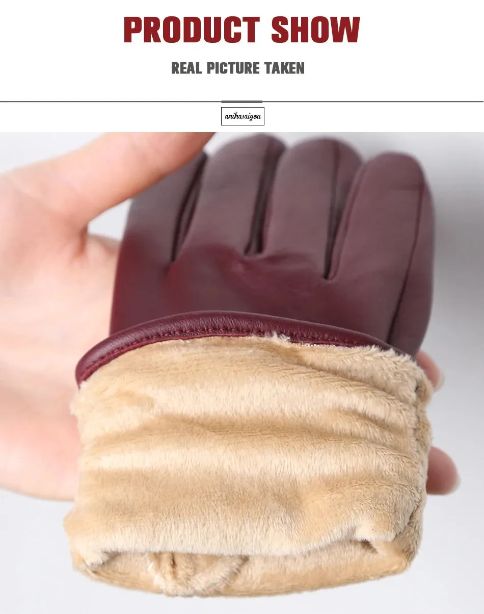 Classic pleated leather gloves women color real leather gloves women sheepskin Genuine Leather winter gloves women-2081