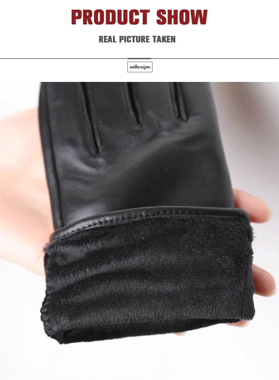 Classic pleated leather gloves women color real leather gloves women sheepskin Genuine Leather winter gloves women-2081