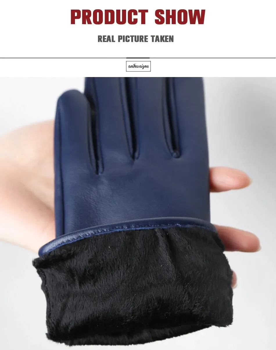 Classic pleated leather gloves women color real leather gloves women sheepskin Genuine Leather winter gloves women-2081