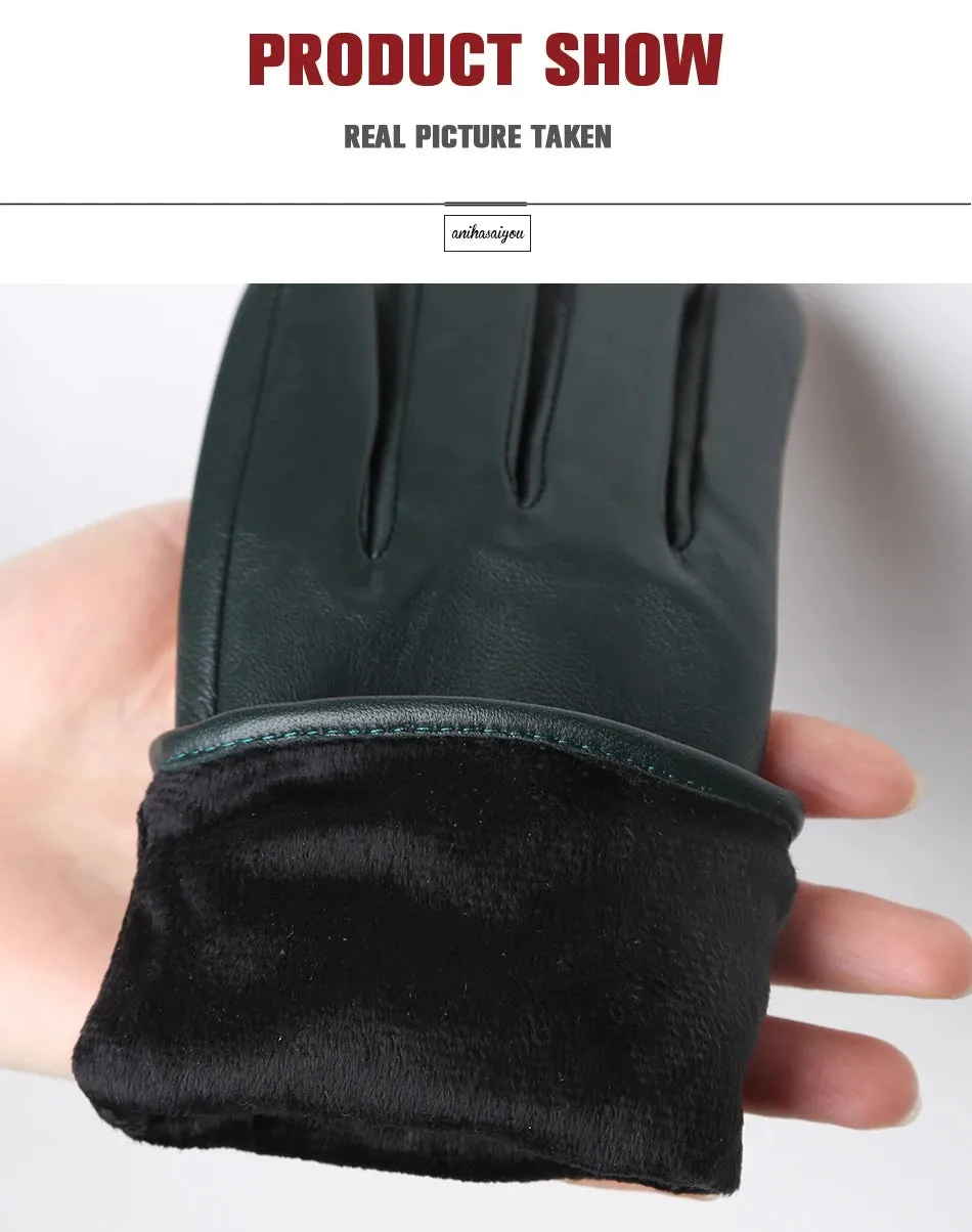 Classic pleated leather gloves women color real leather gloves women sheepskin Genuine Leather winter gloves women-2081