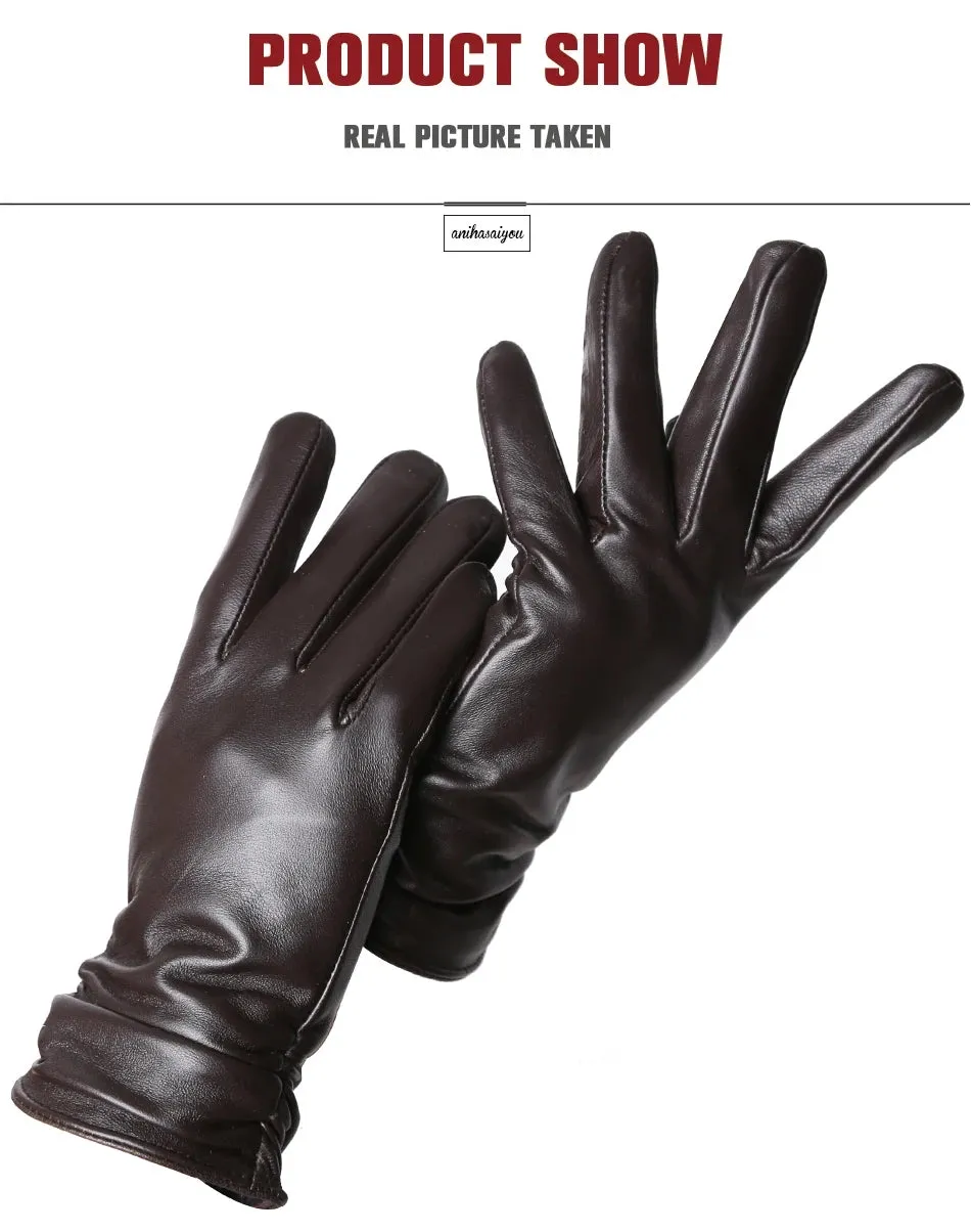 Classic pleated leather gloves women color real leather gloves women sheepskin Genuine Leather winter gloves women-2081