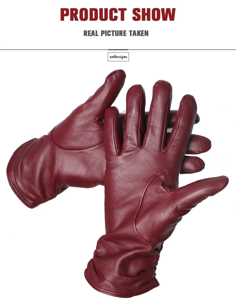 Classic pleated leather gloves women color real leather gloves women sheepskin Genuine Leather winter gloves women-2081