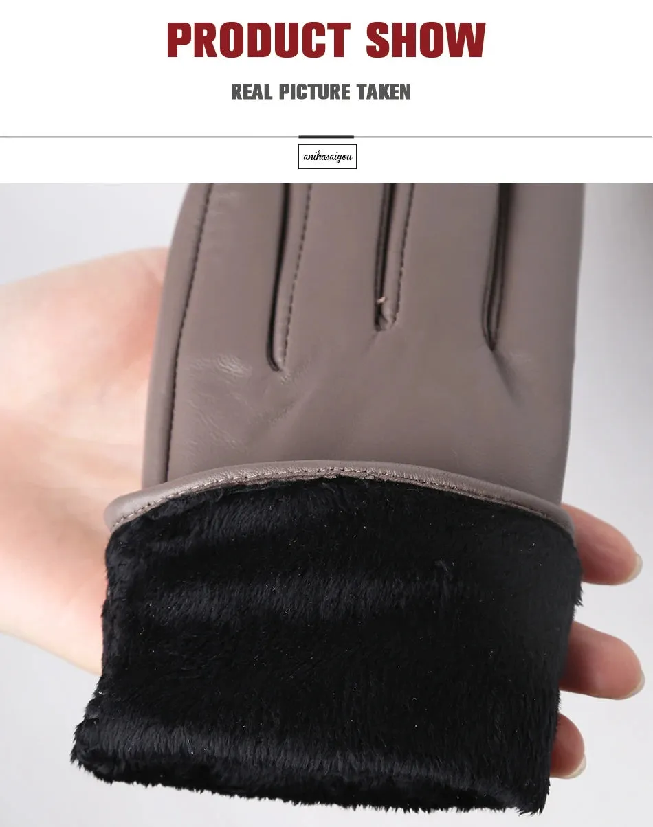 Classic pleated leather gloves women color real leather gloves women sheepskin Genuine Leather winter gloves women-2081