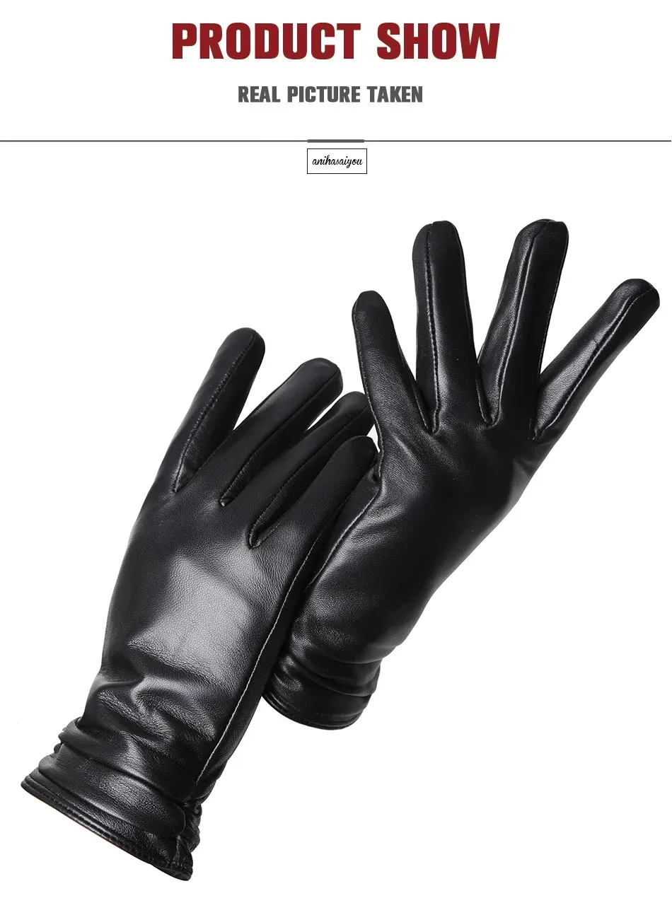 Classic pleated leather gloves women color real leather gloves women sheepskin Genuine Leather winter gloves women-2081