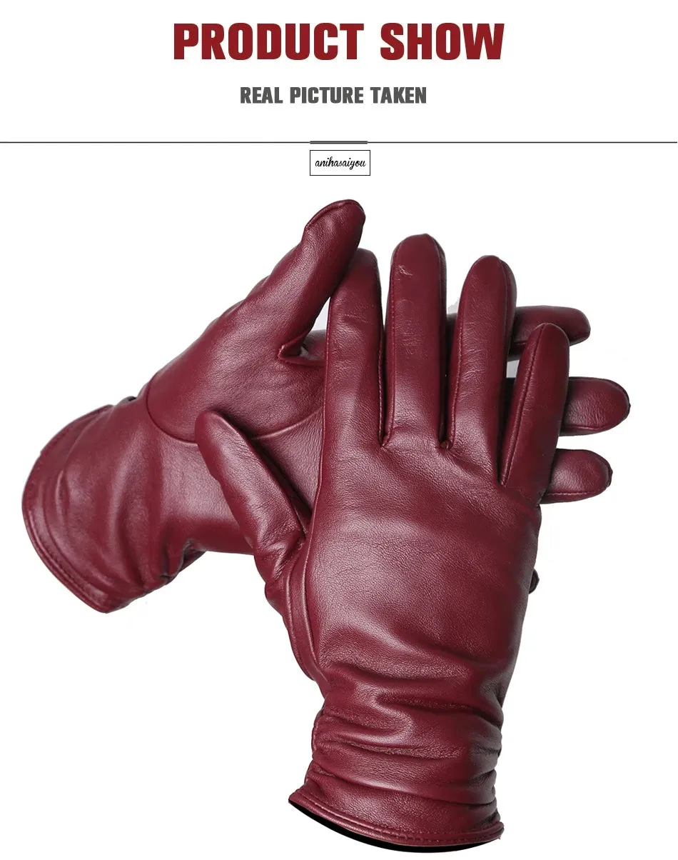 Classic pleated leather gloves women color real leather gloves women sheepskin Genuine Leather winter gloves women-2081