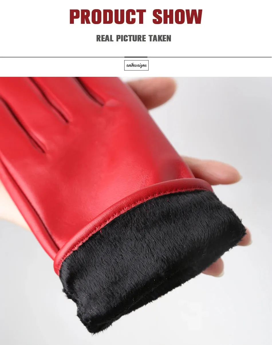 Classic pleated leather gloves women color real leather gloves women sheepskin Genuine Leather winter gloves women-2081