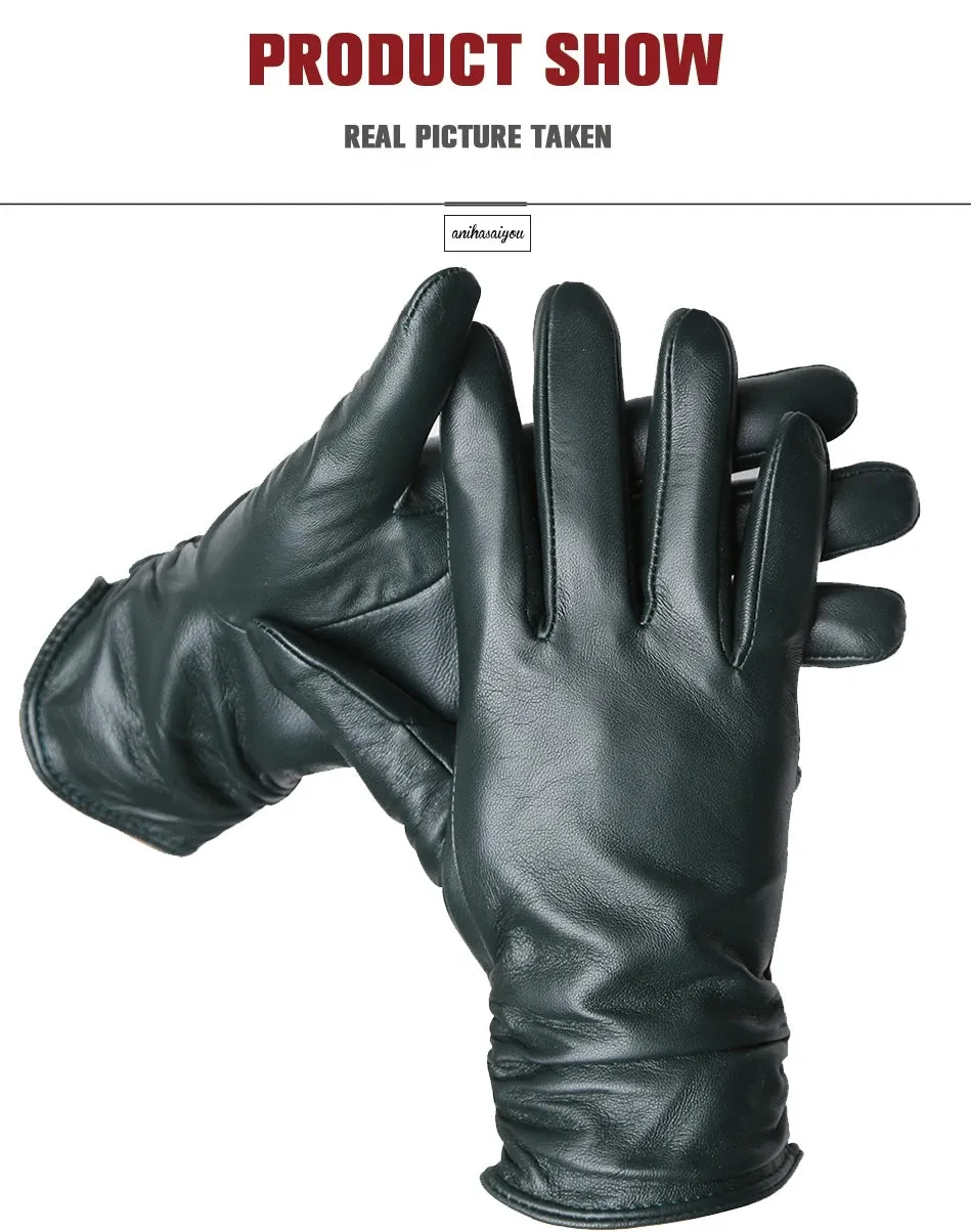 Classic pleated leather gloves women color real leather gloves women sheepskin Genuine Leather winter gloves women-2081