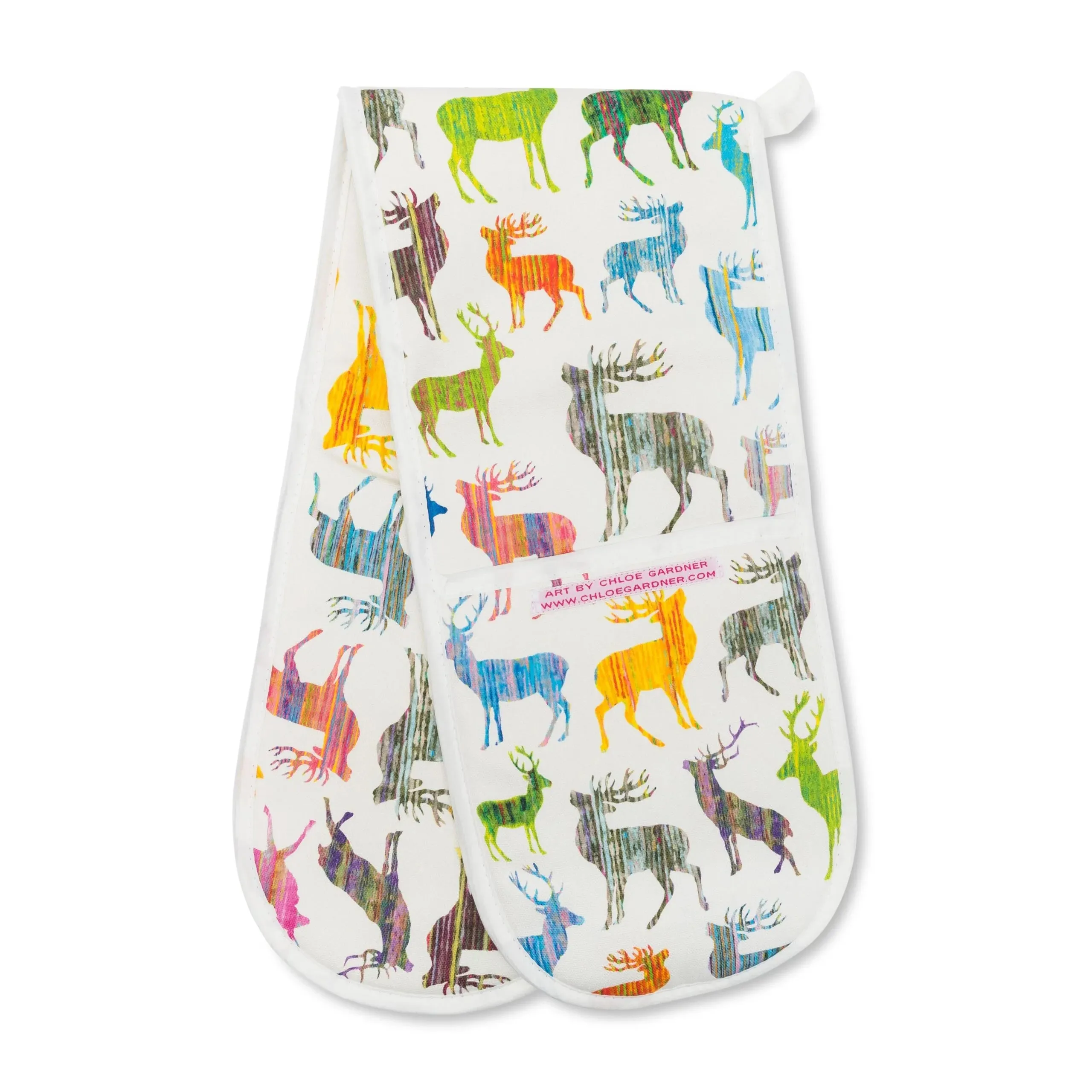 COLOURFUL STAG DOUBLE OVEN GLOVE (MULTI)