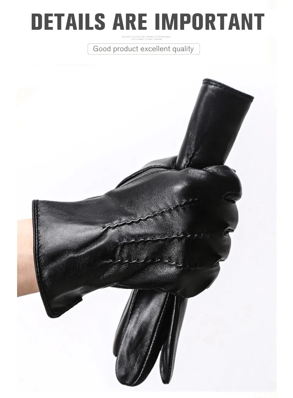 Comfortable Keep warm gloves male winter,Water ripple design sheepskin men's gloves,black men's leather gloves-8001Y