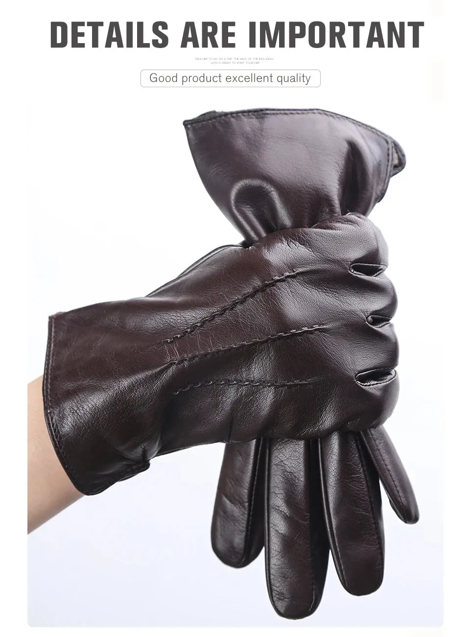 Comfortable Keep warm gloves male winter,Water ripple design sheepskin men's gloves,black men's leather gloves-8001Y