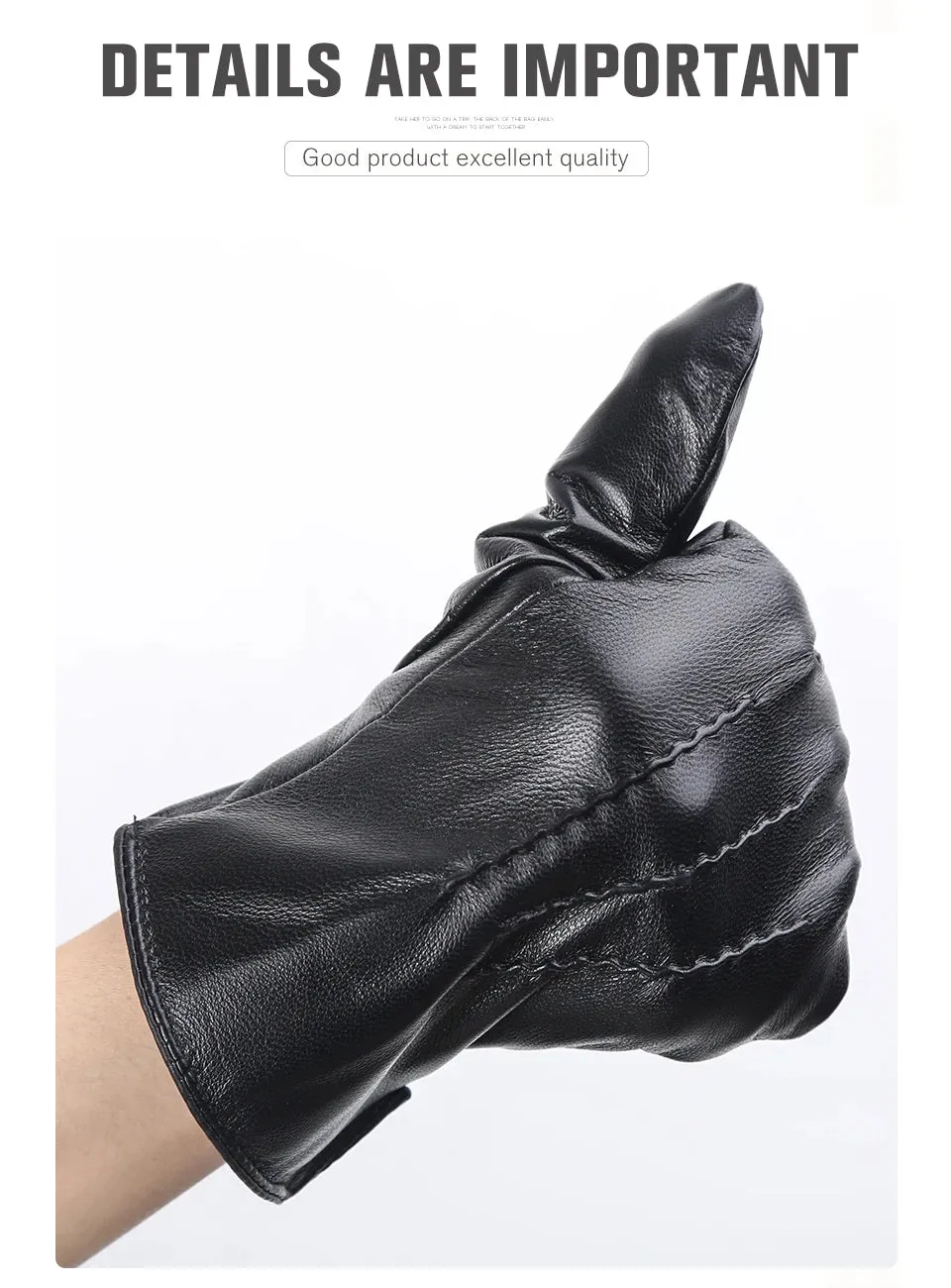 Comfortable Keep warm gloves male winter,Water ripple design sheepskin men's gloves,black men's leather gloves-8001Y