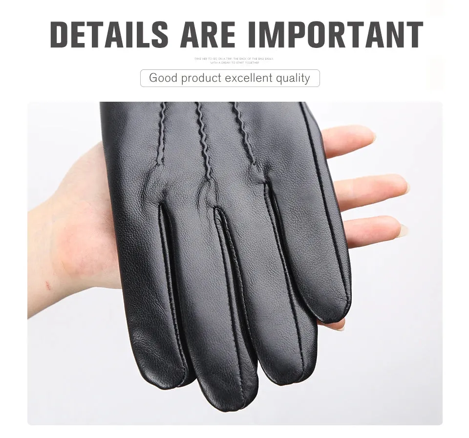 Comfortable Keep warm gloves male winter,Water ripple design sheepskin men's gloves,black men's leather gloves-8001Y