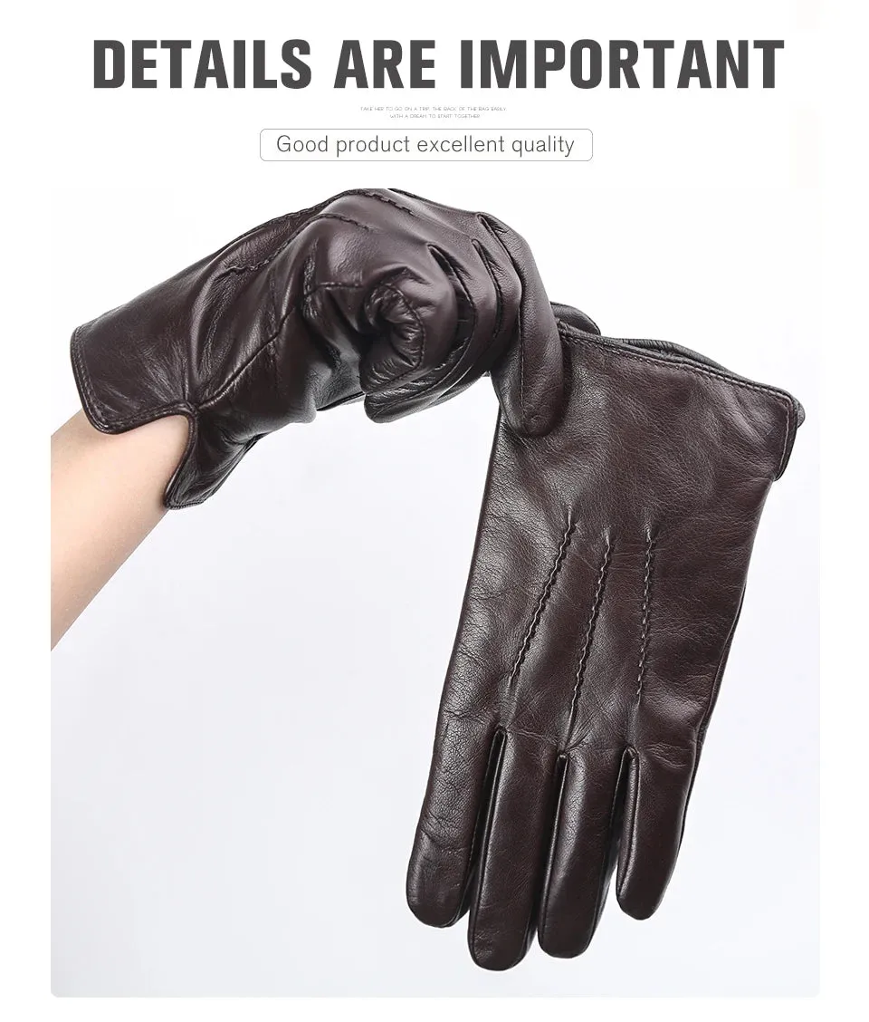 Comfortable Keep warm gloves male winter,Water ripple design sheepskin men's gloves,black men's leather gloves-8001Y