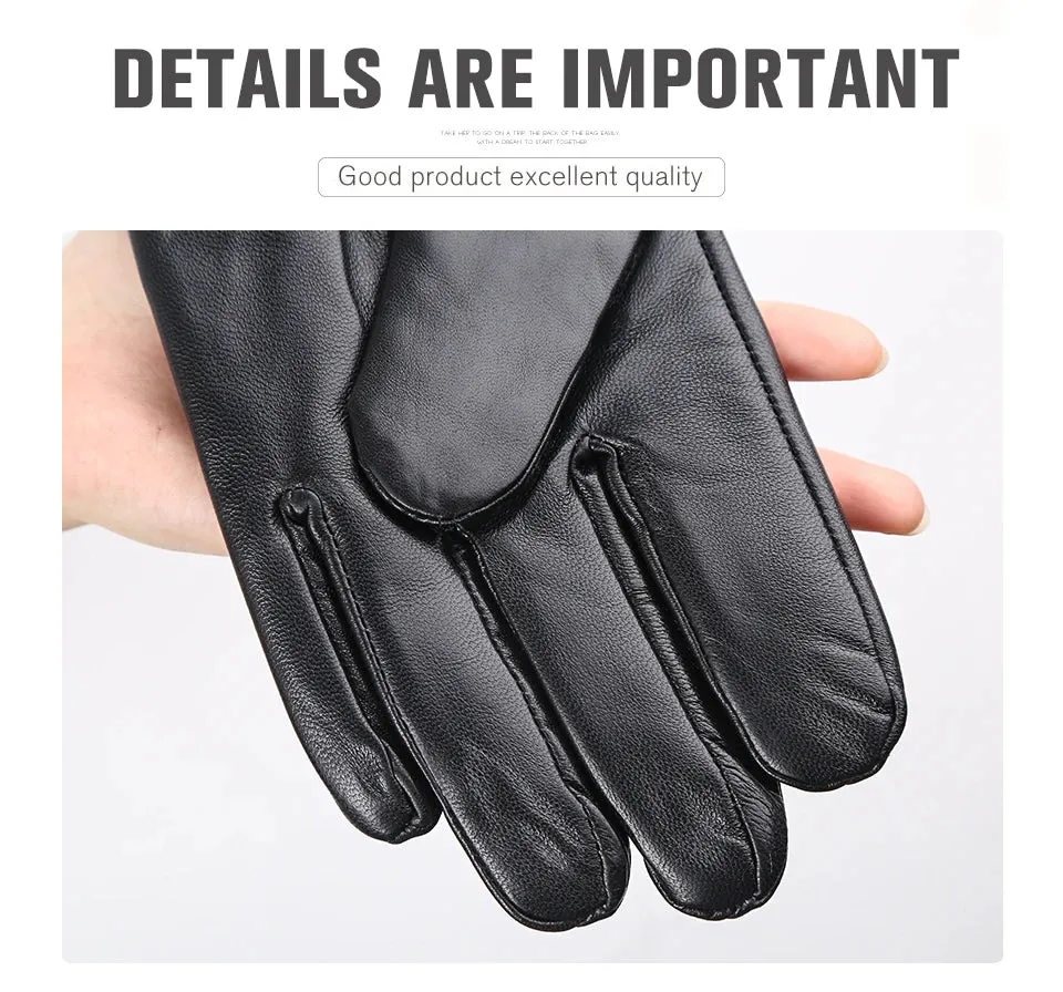 Comfortable Keep warm gloves male winter,Water ripple design sheepskin men's gloves,black men's leather gloves-8001Y